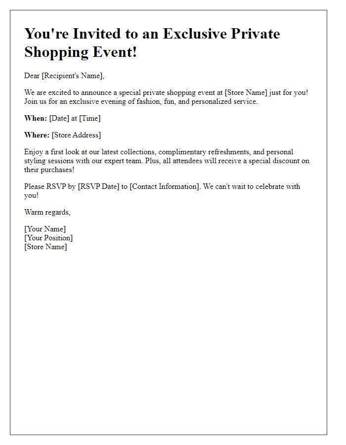 Letter template of private shopping event announcement