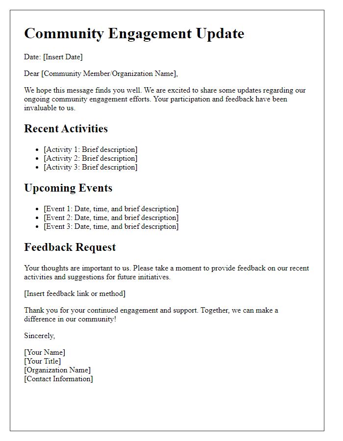 Letter template of community engagement update