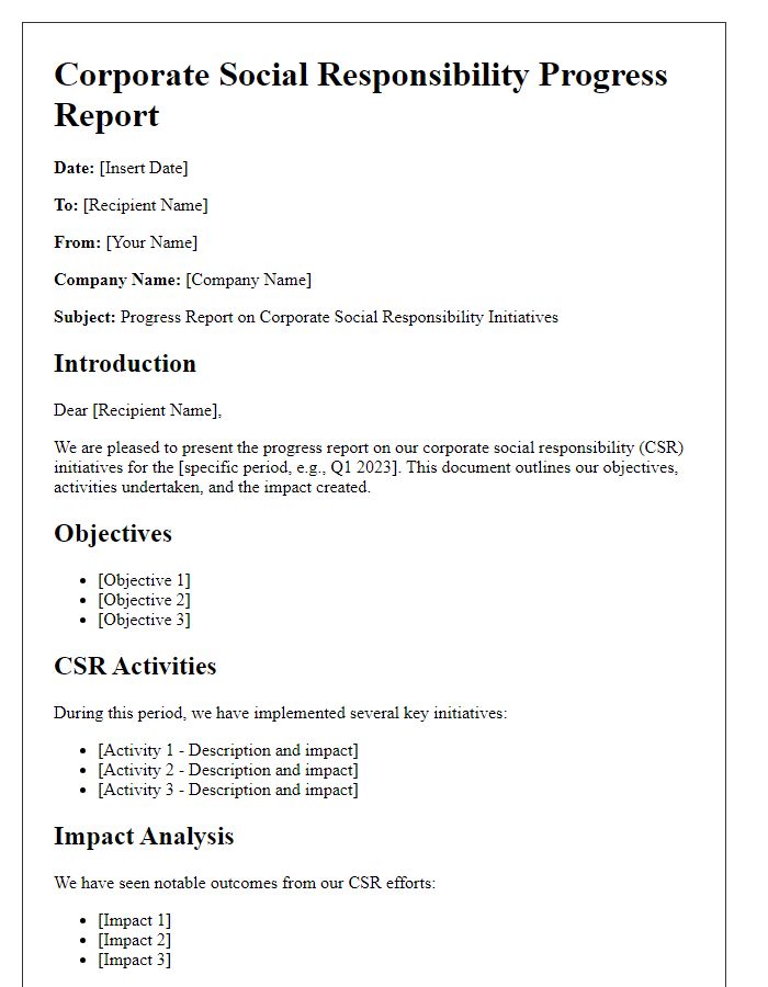 Letter template of corporate social responsibility progress report