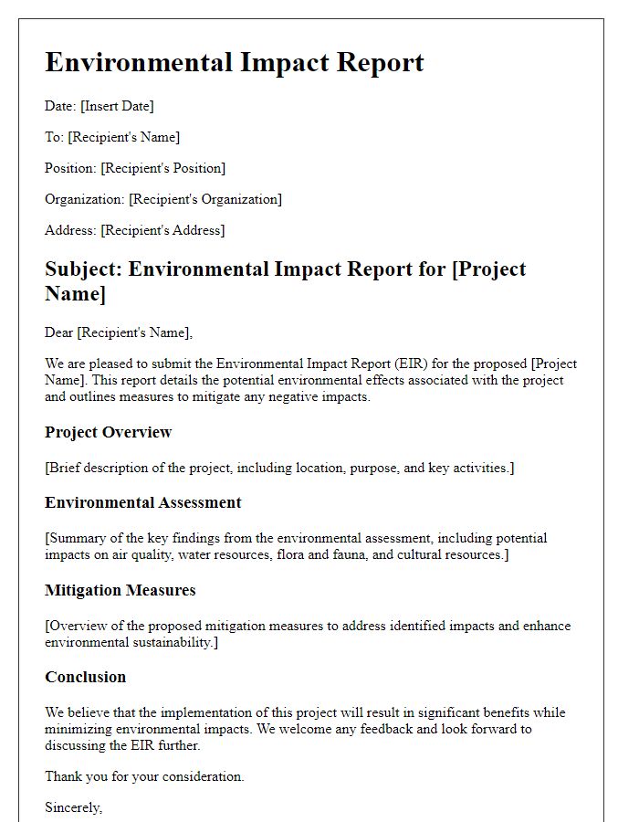 Letter template of environmental impact report