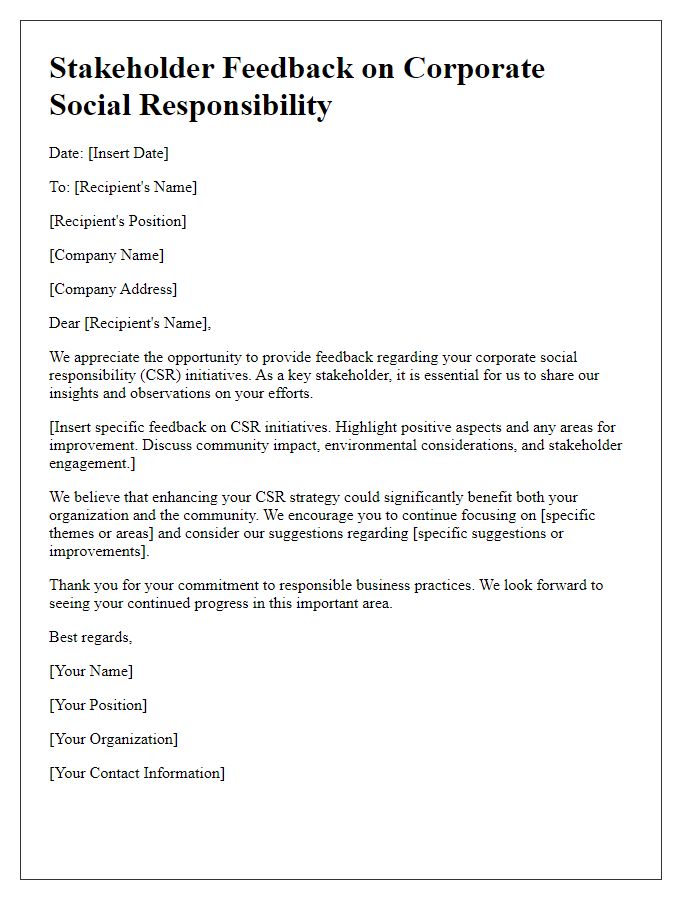 Letter template of stakeholder feedback on CSR