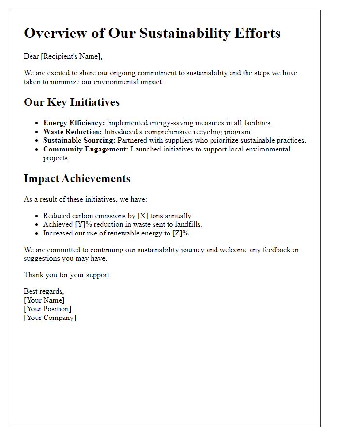 Letter template of sustainability efforts overview