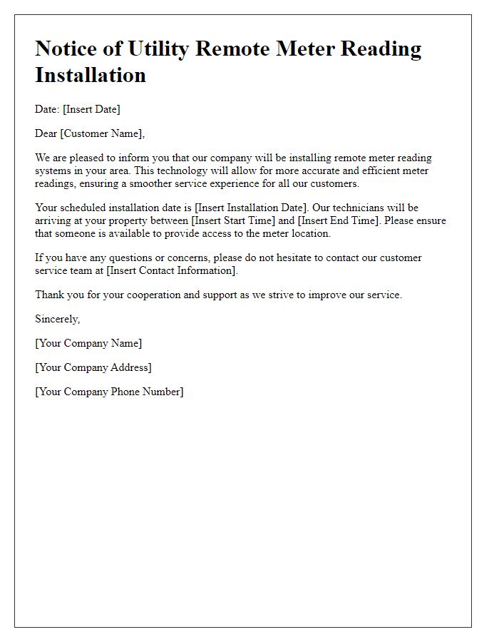 Letter template of utility remote meter reading installation notice.