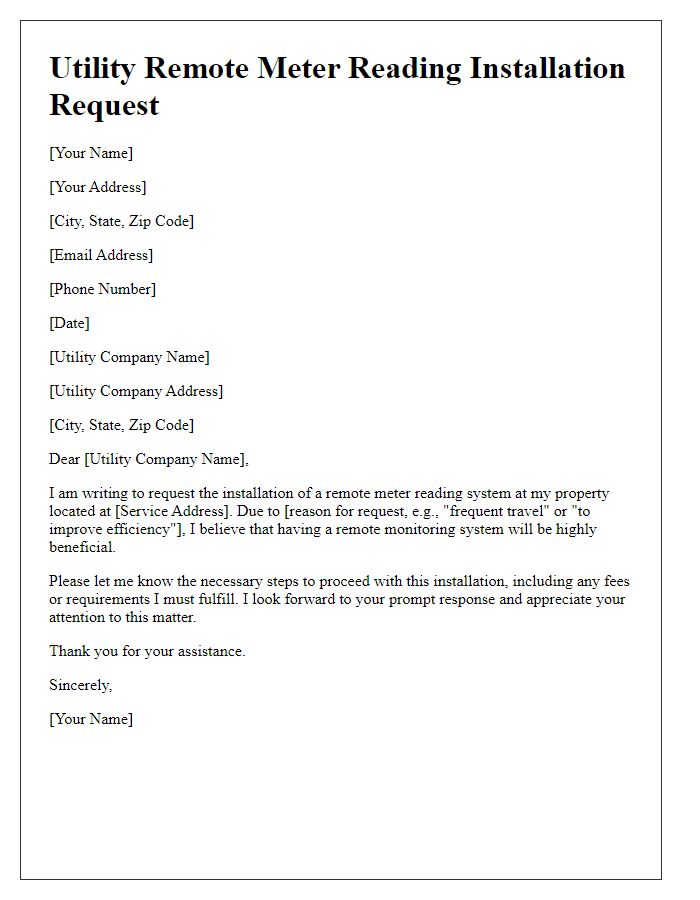 Letter template of utility remote meter reading installation request.