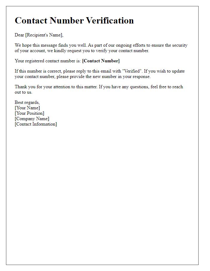 Letter template of contact number verification.