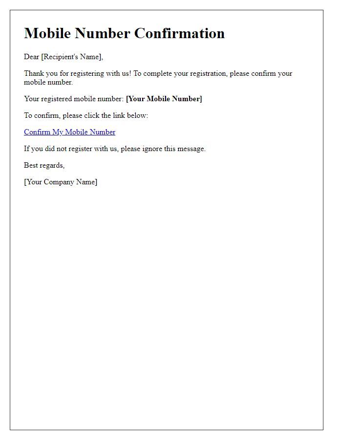 Letter template of mobile number confirmation.