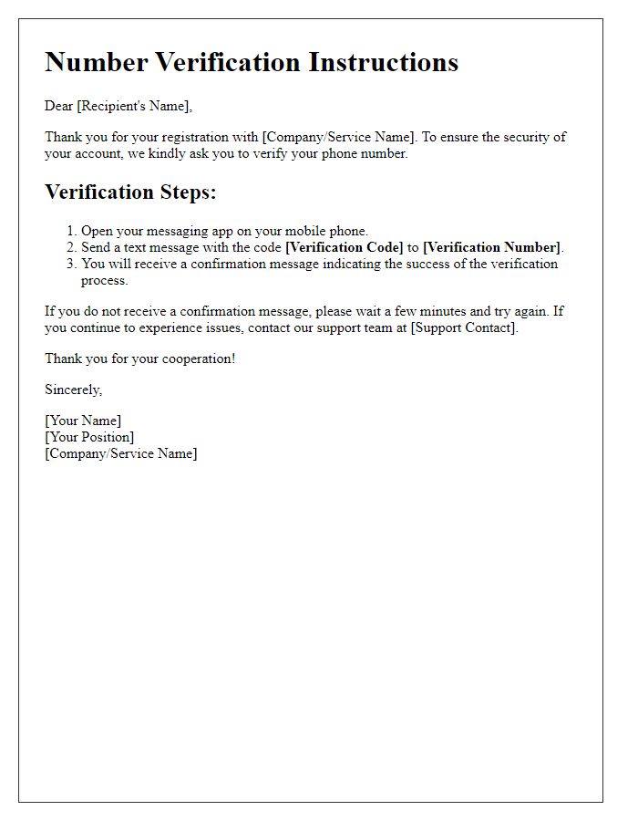 Letter template of number verification instructions.