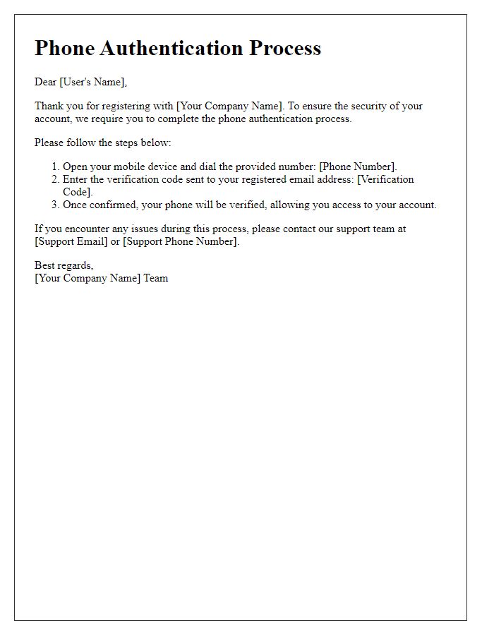 Letter template of phone authentication process.