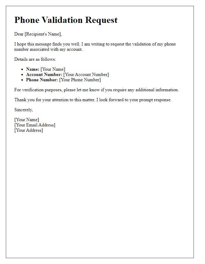 Letter template of phone validation request.