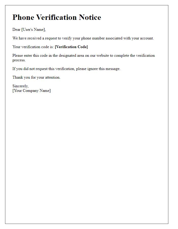 Letter template of phone verification notice.