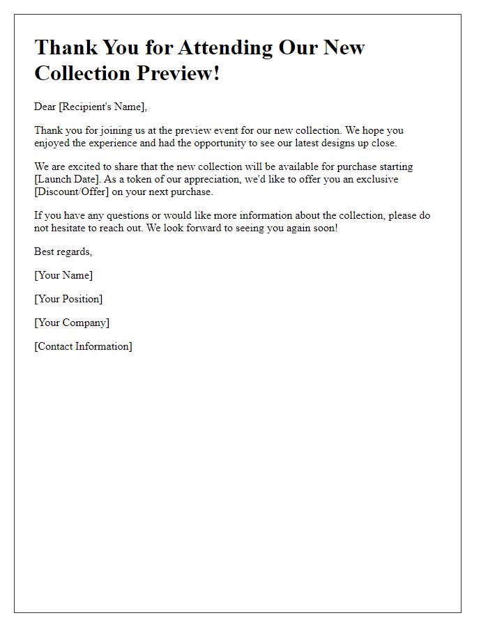 Letter template of follow-up after new collection preview event