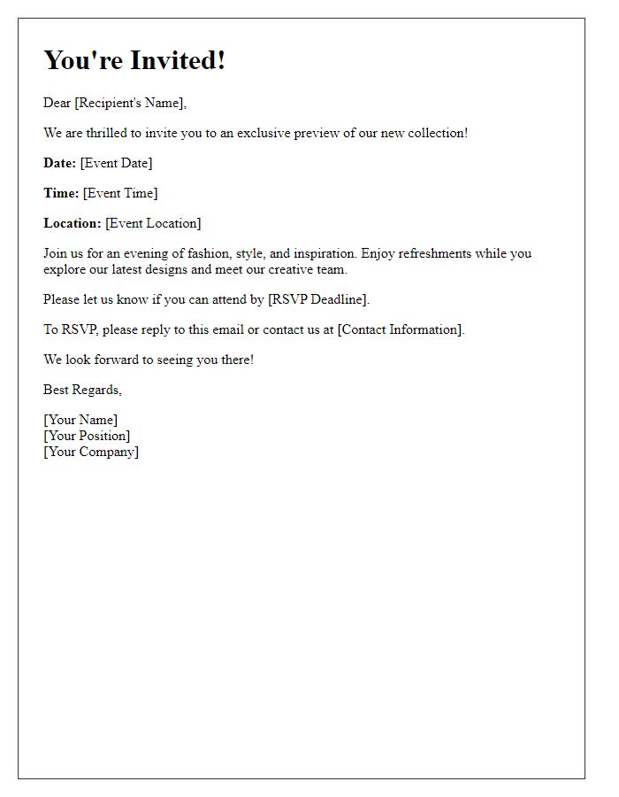 Letter template of RSVP request for new collection preview event