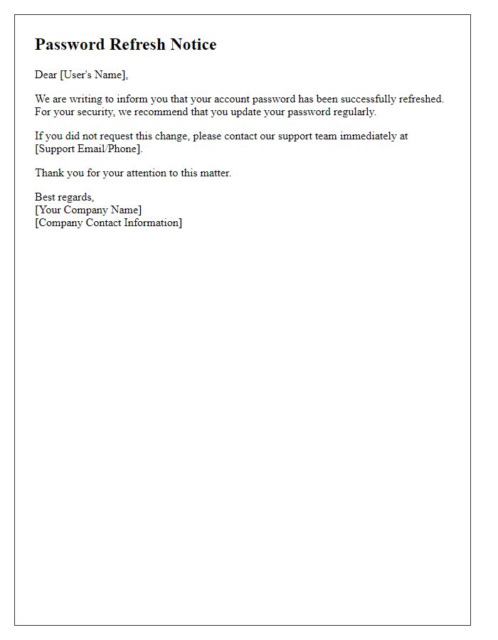 Letter template of account password refresh notice