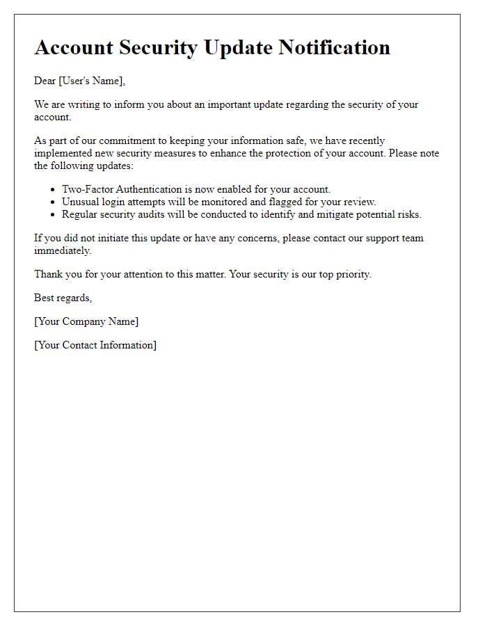 Letter template of account security update notification