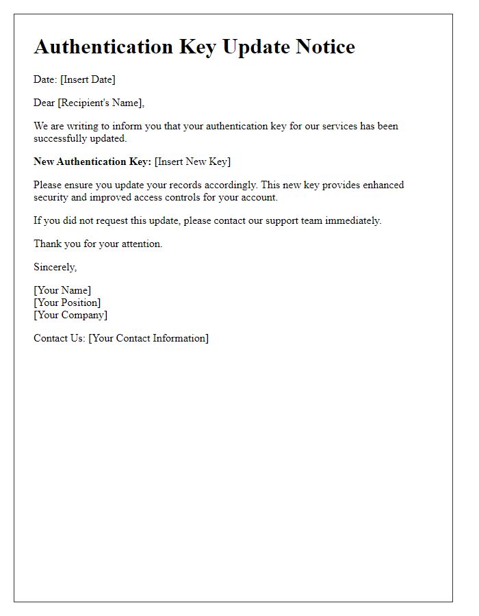 Letter template of authentication key update notice