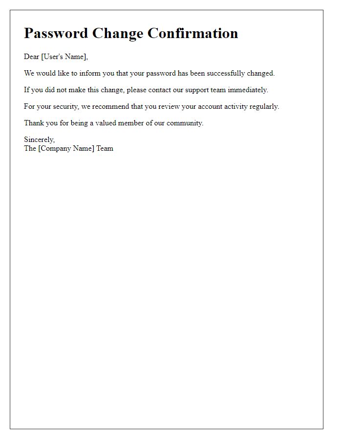 Letter template of password alteration confirmation