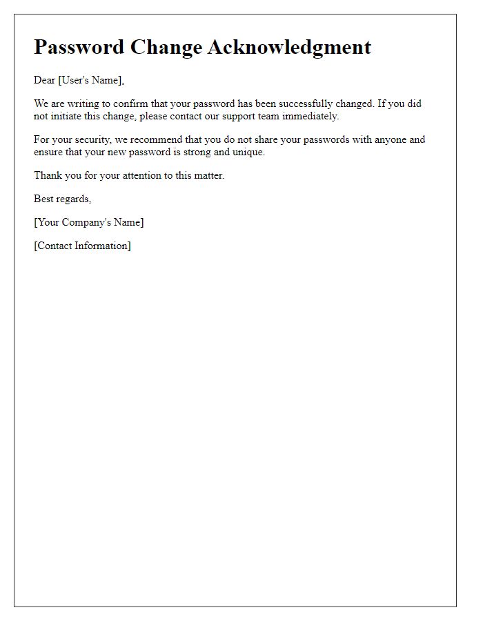 Letter template of password change acknowledgment