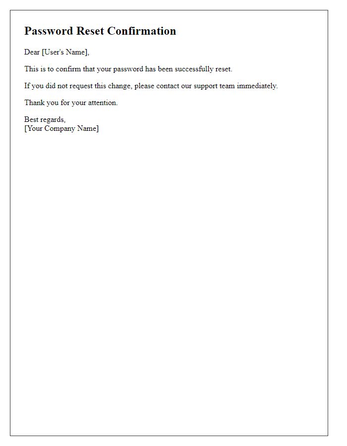 Letter template of password reset confirmation