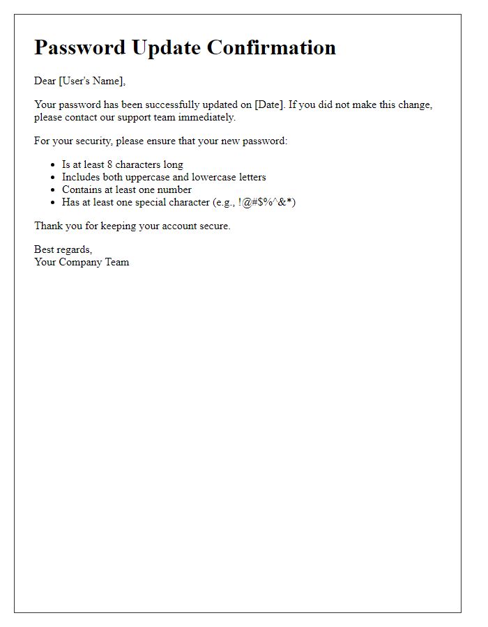 Letter template of updated password validation