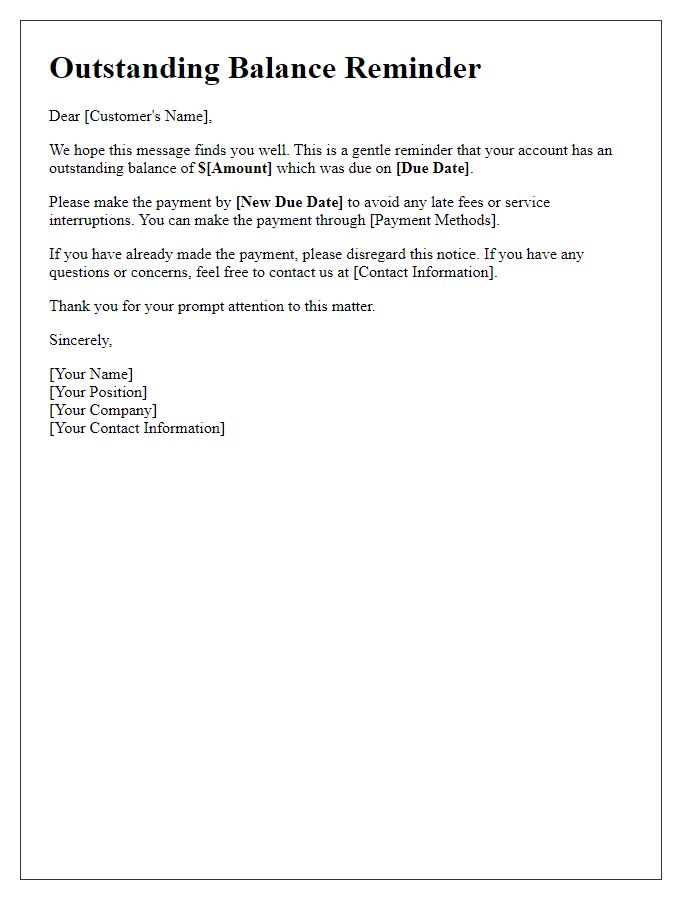 Letter template of outstanding balance reminder
