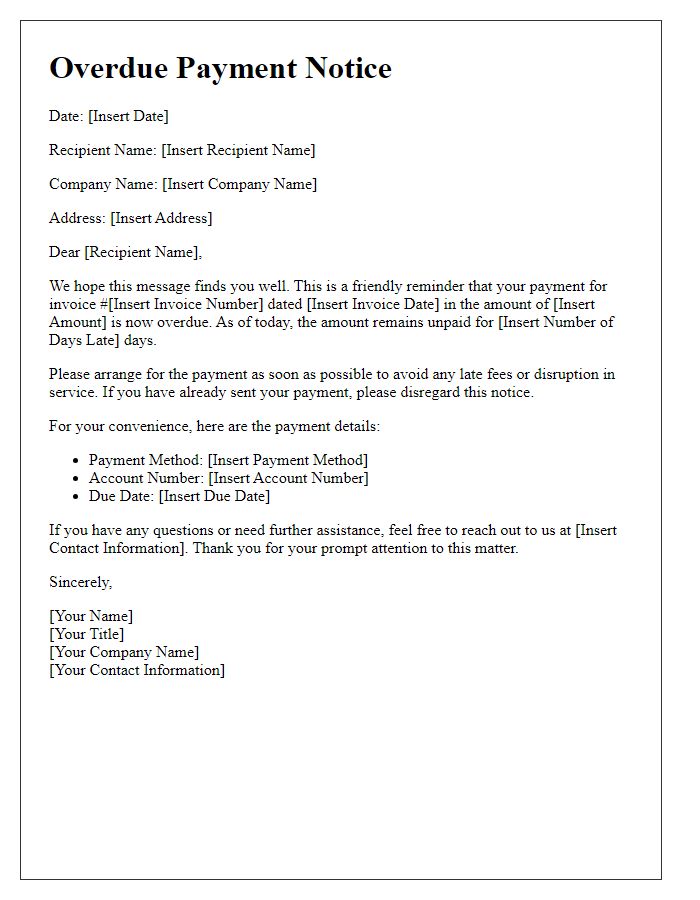 Letter template of overdue payment notice