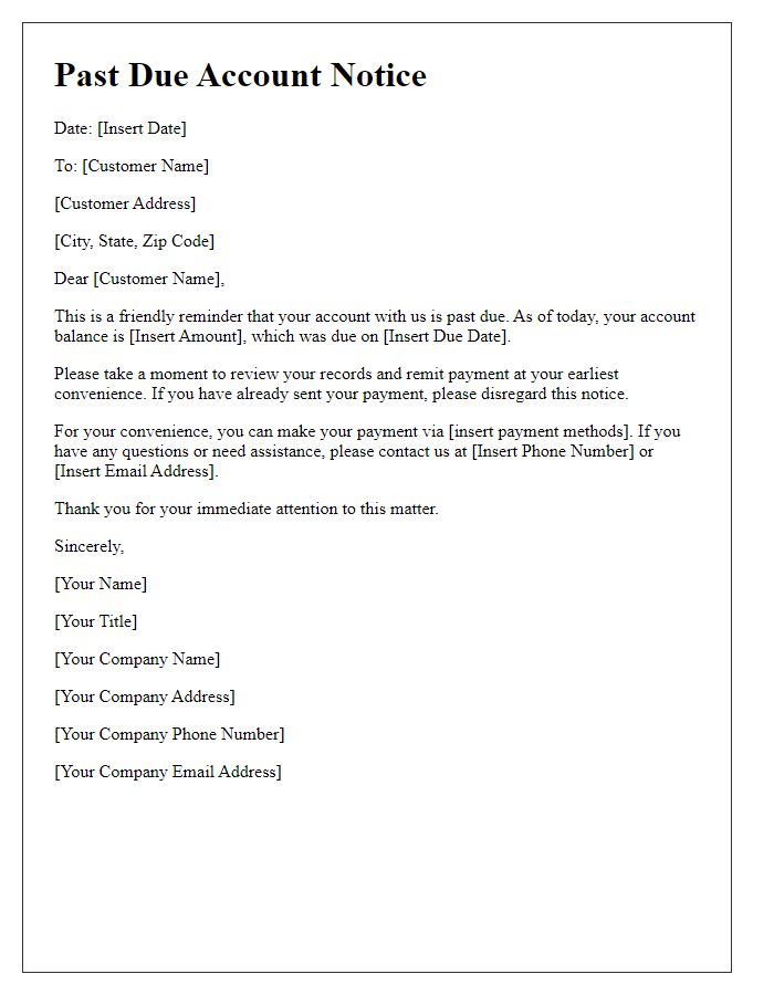 Letter template of past due account notice