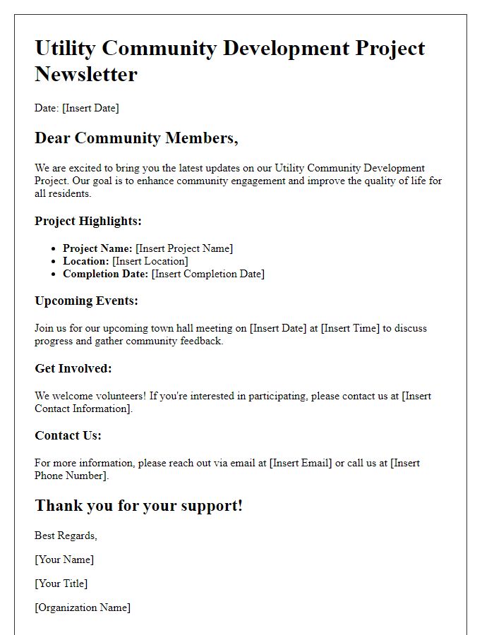 Letter template of utility community development project newsletter