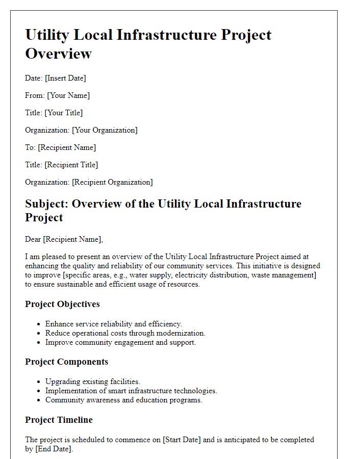 Letter template of utility local infrastructure project overview