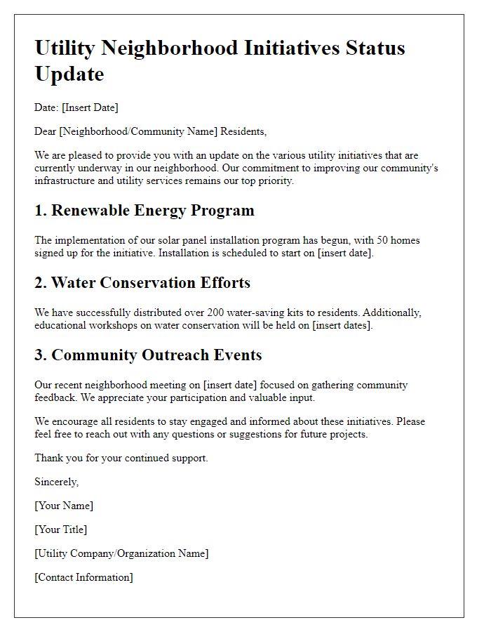 Letter template of utility neighborhood initiatives status update