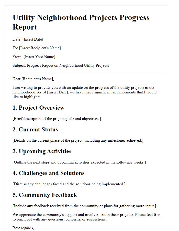 Letter template of utility neighborhood projects progress report