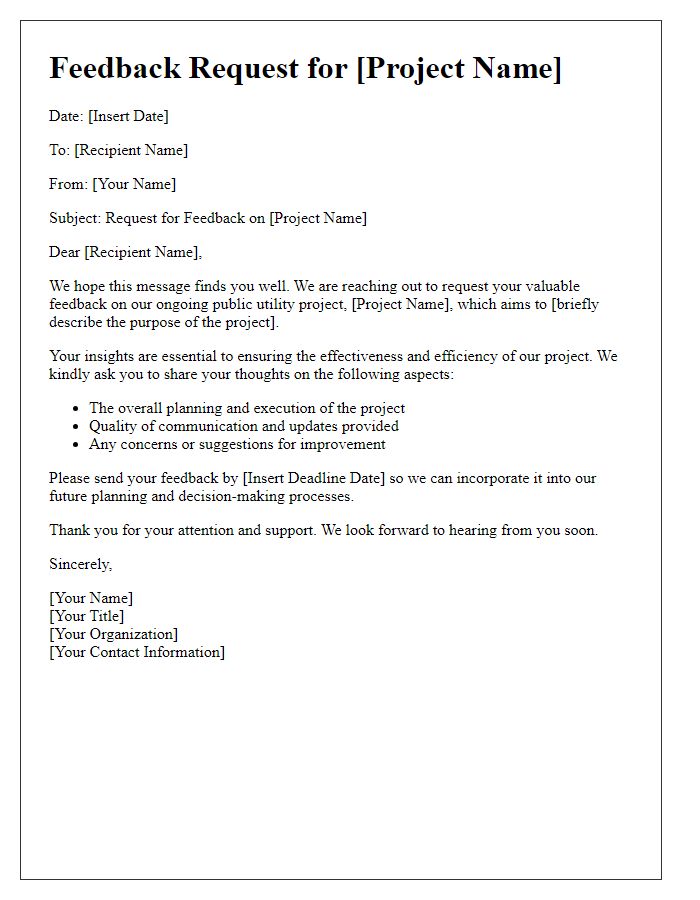 Letter template of utility public utility project feedback request