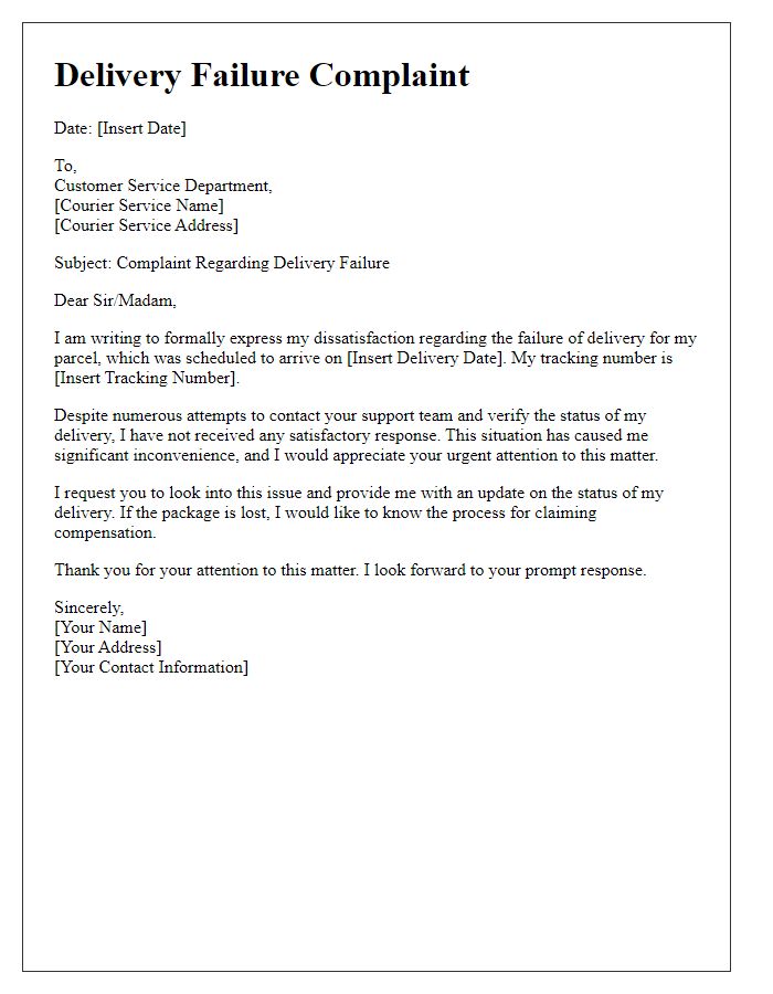 Letter template of Delivery Failure Complaint for Courier Service