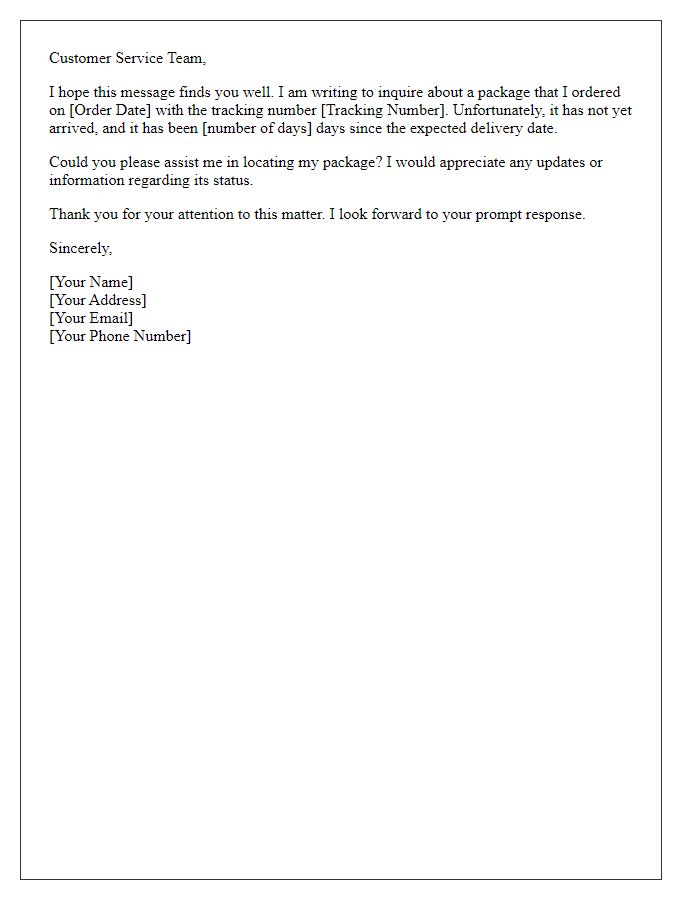 Letter template of Lost Package Inquiry for Customer Service