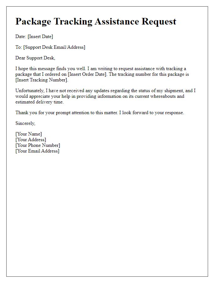 Letter template of Package Tracking Assistance Request for Support Desk