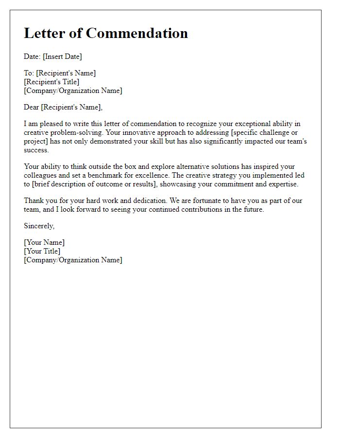 Letter template of Commendation for Creative Problem Solving