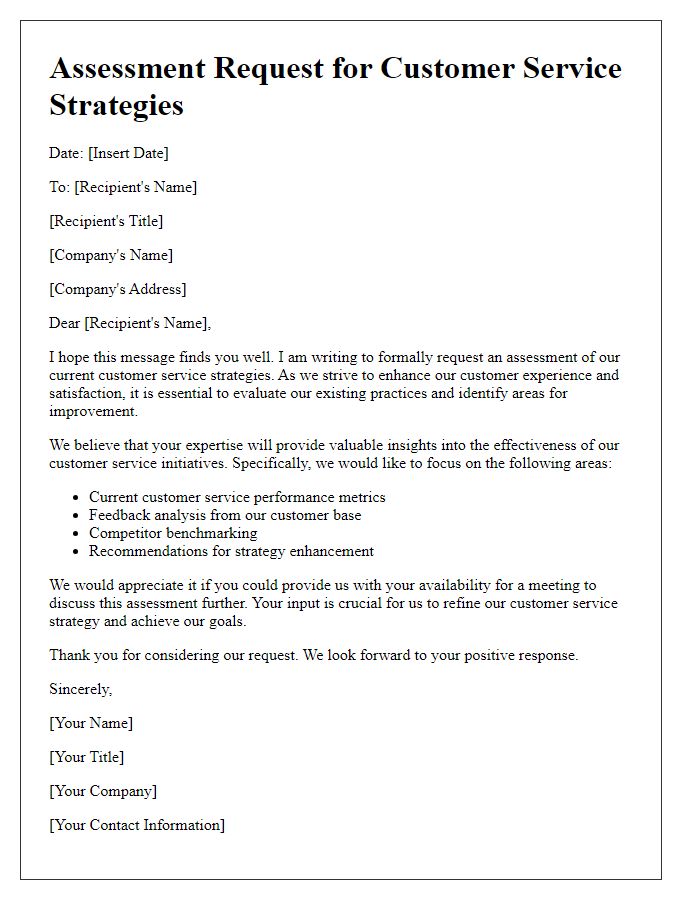 Letter template of assessment request for customer service strategies