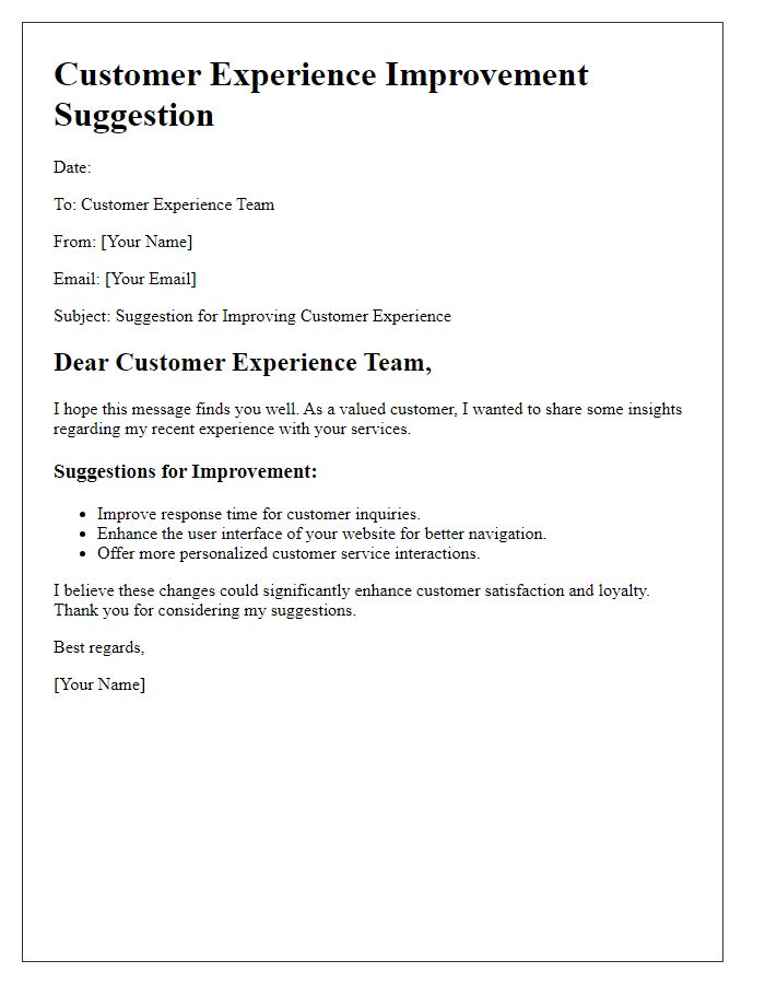 Letter template of customer experience improvement suggestion