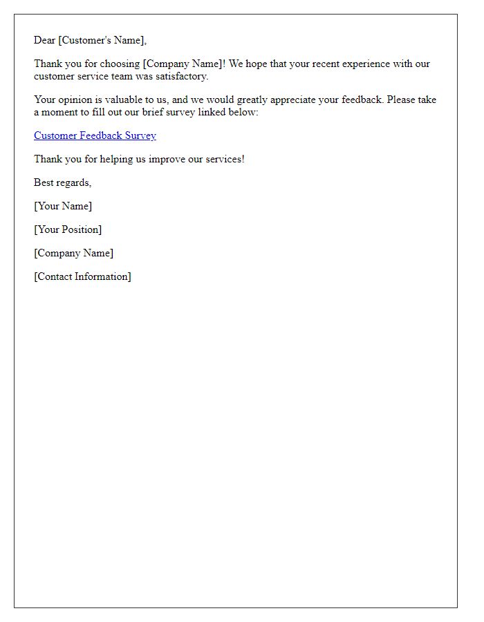 Letter template of customer service feedback request