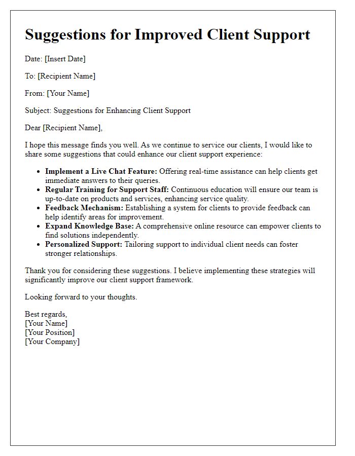 Letter template of suggestions for better client support