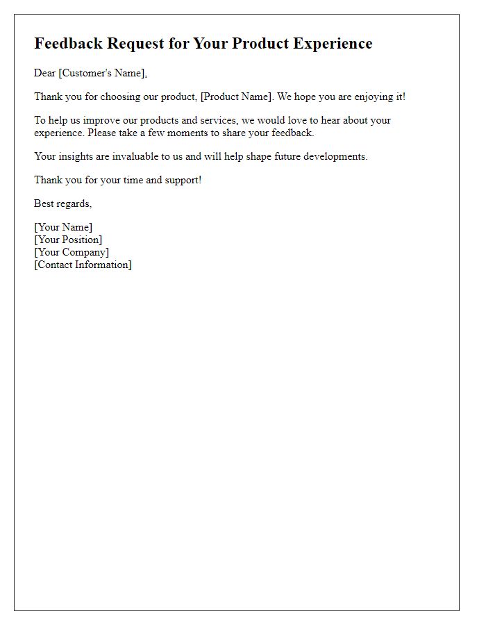 Letter template of feedback request for product experience