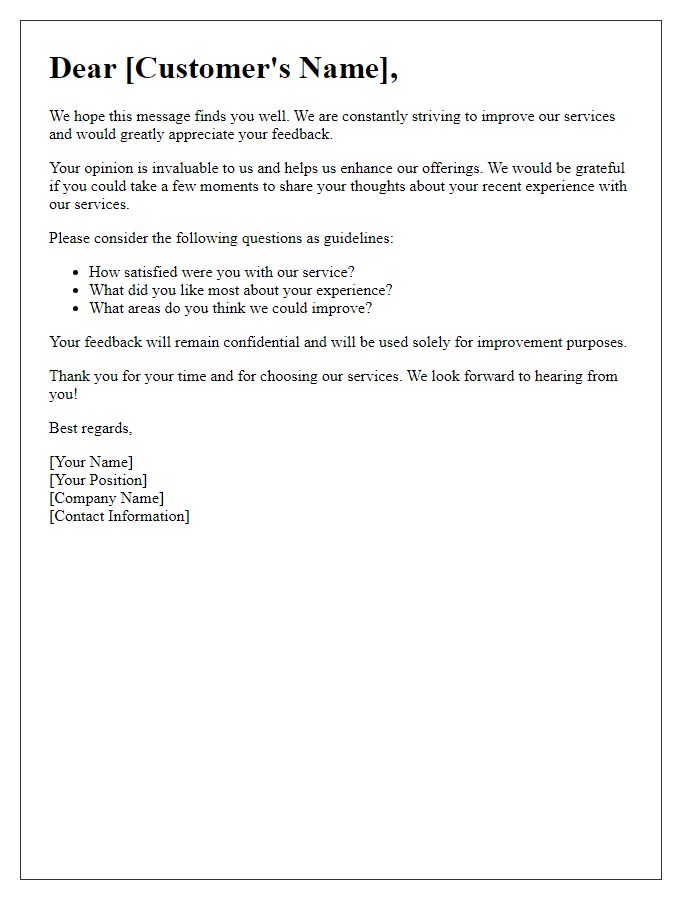 Letter template of feedback solicitation for our services