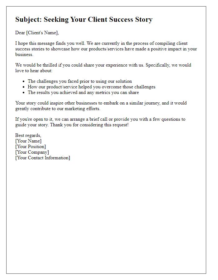 Letter template of inquiry for client success stories