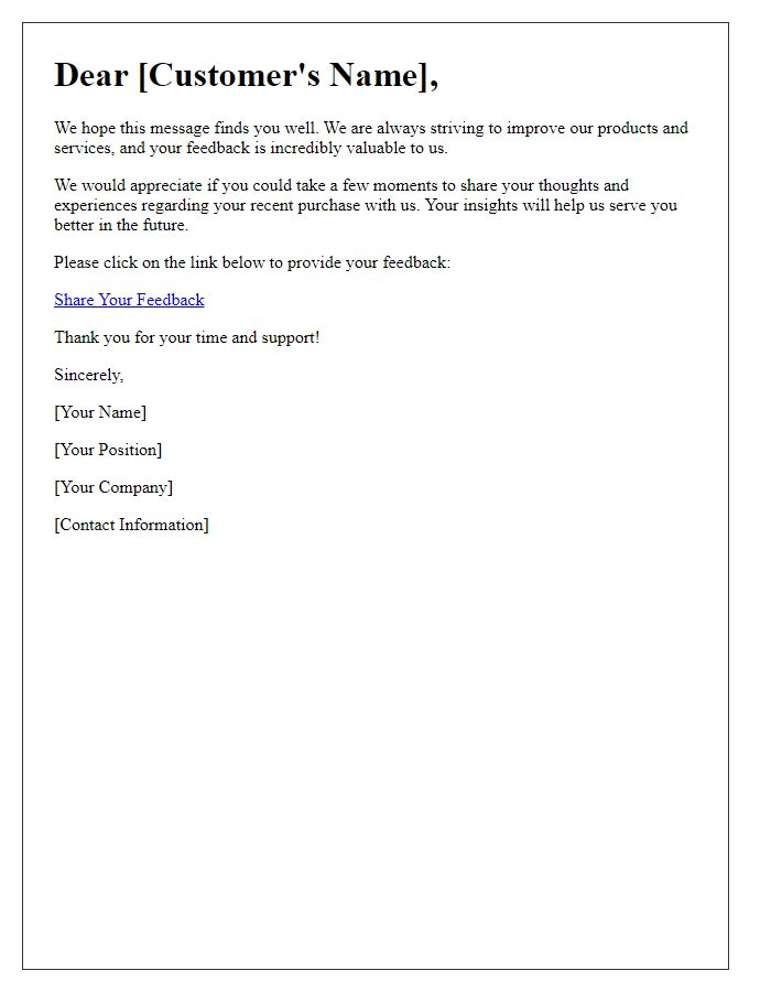 Letter template of request for customer feedback