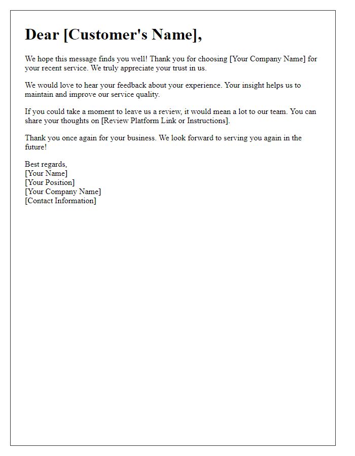 Letter template of review request for our recent service