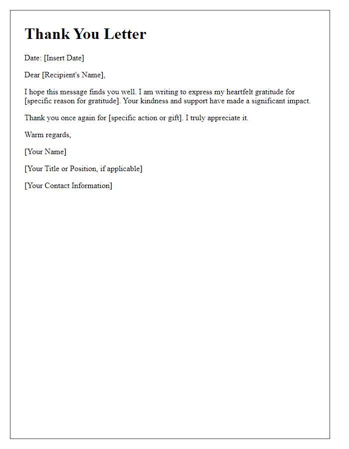 Letter template of sincere thanks correspondence