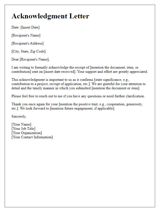 Letter template of tailored acknowledgment letter