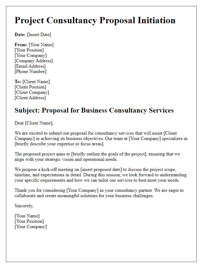 Letter template of business project advisory services introduction.