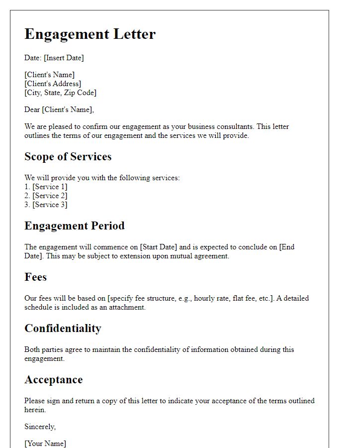 Letter template of commencing a business consultancy engagement.