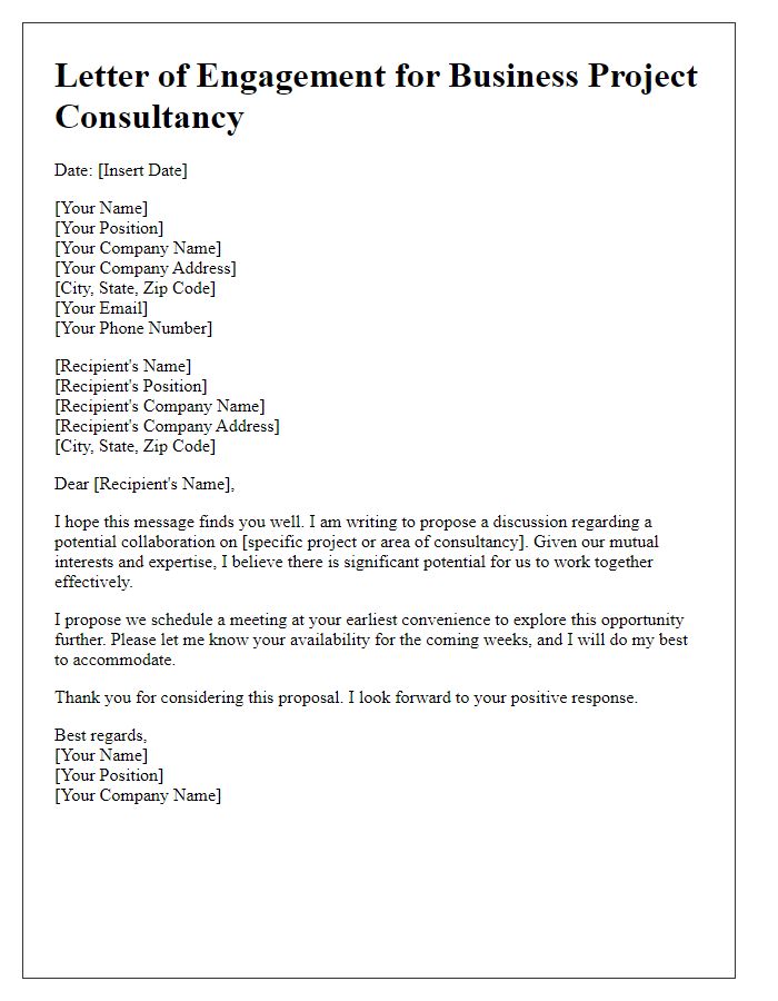 Letter template of engaging in business project consultancy discussions.