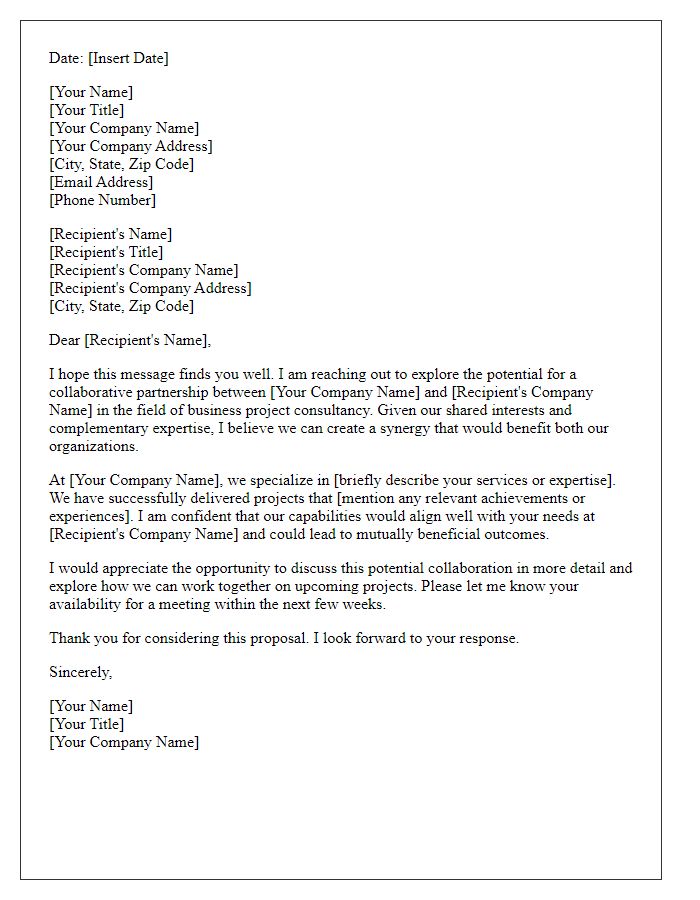 Letter template of exploring business project consultancy collaboration.